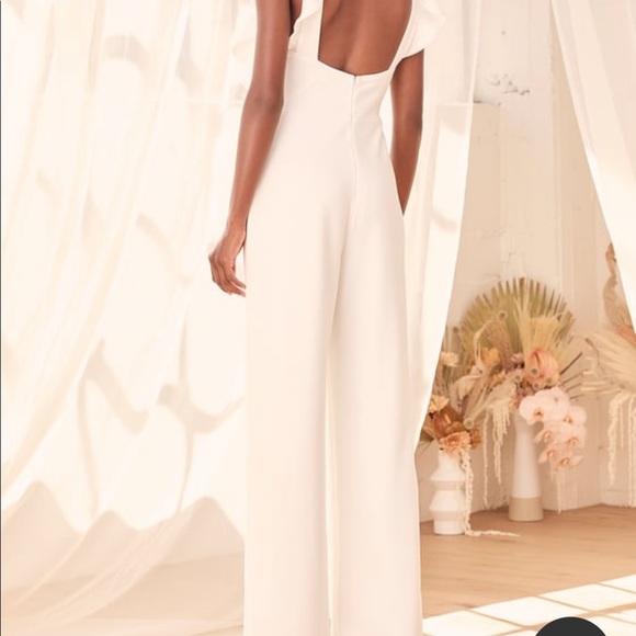Feel Your Love White Ruffled Wide-Leg Jumpsuit - Picture 5 of 7